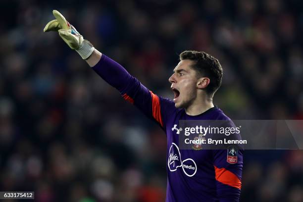 Harry Lewis of Southampton instructs his team during The Emirates FA Cup Fourth Round match between Southampton and Arsenal at St Mary's Stadium on...