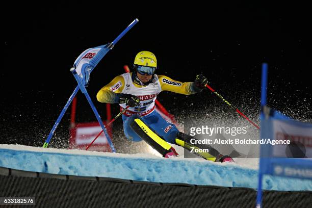 Mattias Hargin of Sweden takes 3rd place during the Audi FIS Alpine Ski World Cup Men's and Women's Parallel Slalom City Event on January 31, 2017 in...