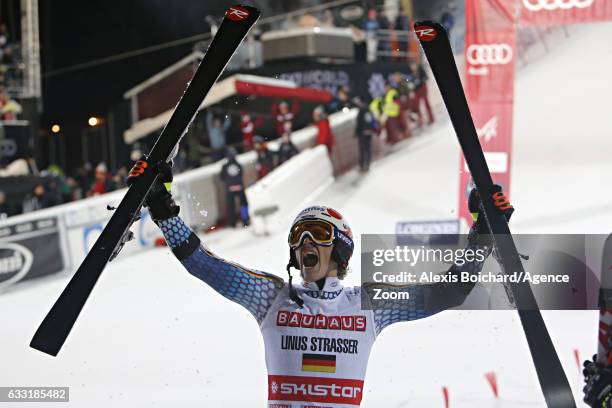 Linus Strasser of Germany takes 1st place during the Audi FIS Alpine Ski World Cup Men's and Women's Parallel Slalom City Event on January 31, 2017...