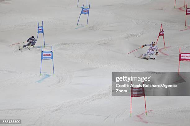 Linus Strasser of Germany takes 1st place, Alexis Pinturault of France takes 2nd place during the Audi FIS Alpine Ski World Cup Men's and Women's...