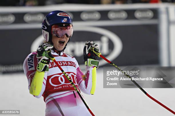 Mikaela Shiffrin of USA takes 1st place during the Audi FIS Alpine Ski World Cup Men's and Women's Parallel Slalom City Event on January 31, 2017 in...