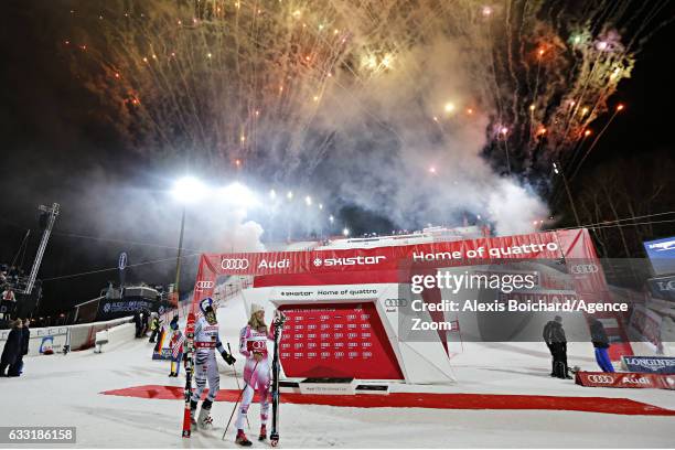 Linus Strasser of Germany takes 1st place, Mikaela Shiffrin of USA takes 1st place during the Audi FIS Alpine Ski World Cup Men's and Women's...