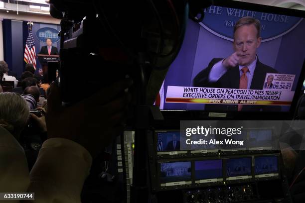 White House Press Secretary Sean Spicer takes questions during the daily press briefing at the James Brady Press Briefing Room of the White House...