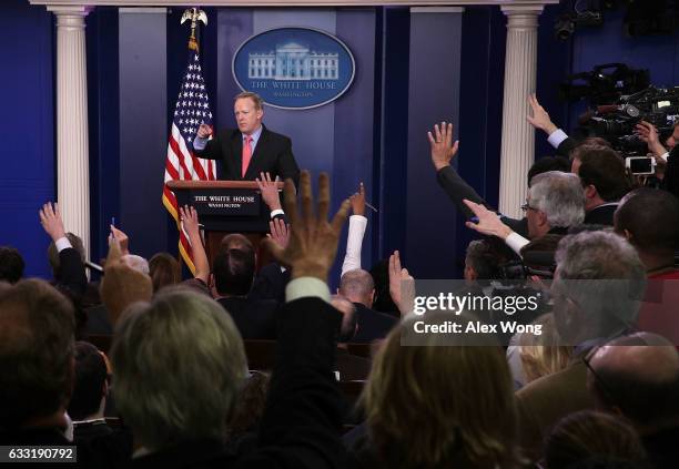 White House Press Secretary Sean Spicer takes questions during the daily press briefing at the James Brady Press Briefing Room of the White House...