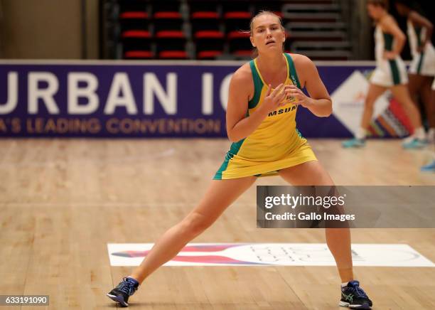 Courtney Bruce warms up during the Netball Quad Series match between South African Proteas and Australian Diamonds at Durban ICC on January 31, 2017...