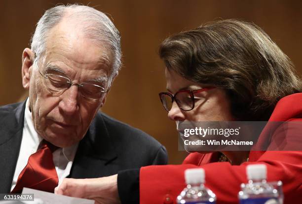 Committee Chairman Sen. Chuck Grassley confers with ranking member Sen. Dianne Feinstein during the Senate Judiciary Committee's 'markup' on the...