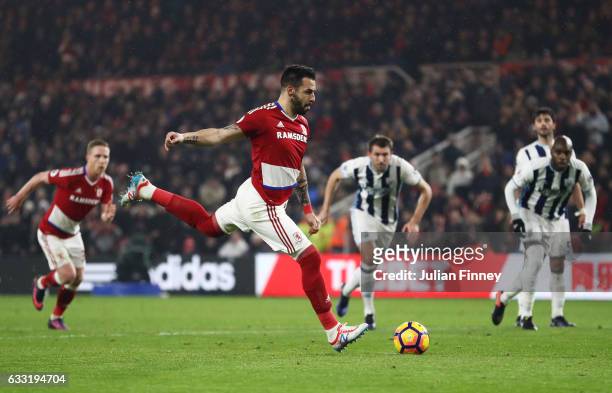 Alvaro Negredo of Middlesbrough converts the penalty to score his side's first goal to make it 1-1 during the Premier League match between...