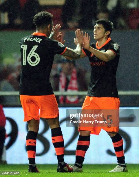 Fernando Forestieri of Sheffield Wednesday celebrates his side's goal with Liam Palmer of Sheffield Wednesday during the Sky Bet Championship match...