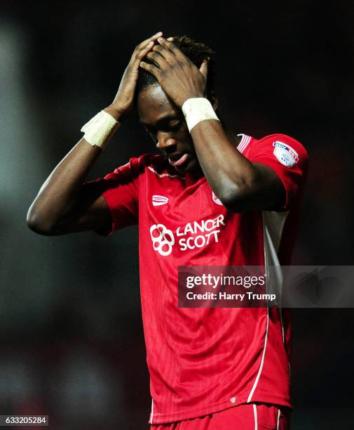 Tammy Abraham of Bristol City reacts during the Sky Bet Championship match between Bristol City and Sheffield Wednesday at Ashton Gate on January 31,...