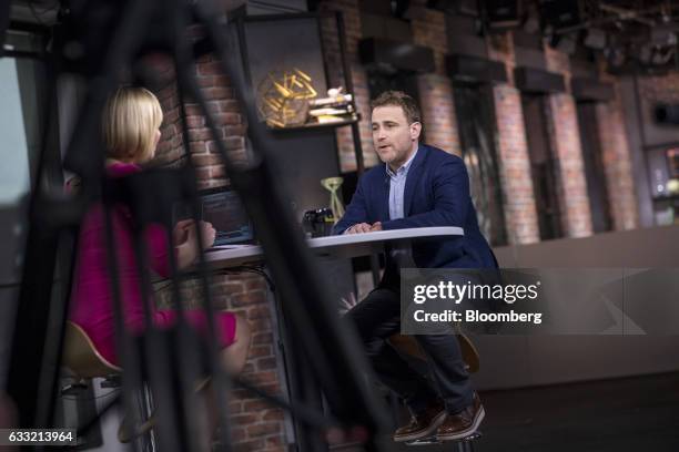 Stewart Butterfield, co-founder and chief executive officer of Slack Technologies Inc., speaks during a Bloomberg Technology television interview in...