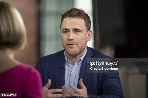 Stewart Butterfield, co-founder and chief executive officer of Slack Technologies Inc., speaks during a Bloomberg Technology television interview in...