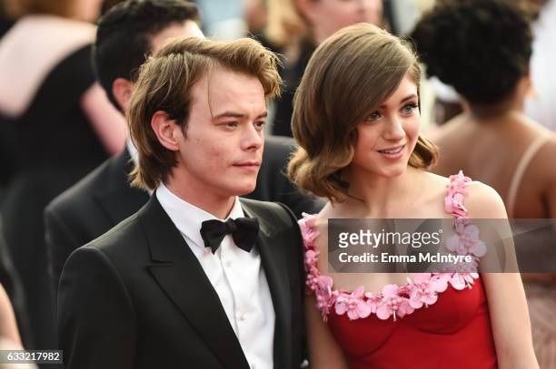 Actors Charlie Heaton and Natalia Dyer arrive at the 23rd annual Screen Actors Guild Awards at The Shrine Auditorium on January 29, 2017 in Los...