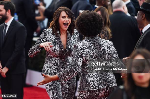 Actors Amy Landecker and Jenifer Lewis arrive at the 23rd annual Screen Actors Guild Awards at The Shrine Auditorium on January 29, 2017 in Los...