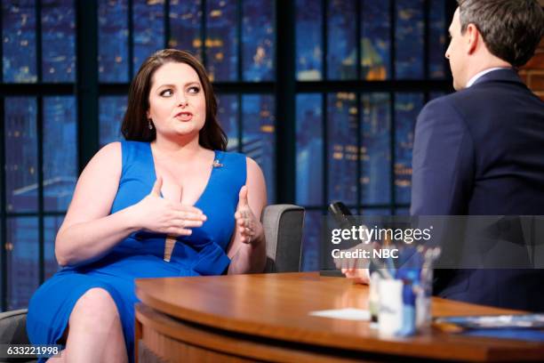 Episode 481 -- Pictured: Actress Lauren Ash during an interview with host Seth Meyers on January 31, 2017 --