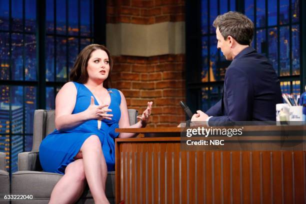 Episode 481 -- Pictured: Actress Lauren Ash during an interview with host Seth Meyers on January 31, 2017 --