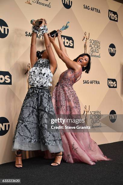 Taraji P. Henson, Janelle Monae poses at the 23rd Annual Screen Actors Guild Awards at The Shrine Expo Hall on January 29, 2017 in Los Angeles,...