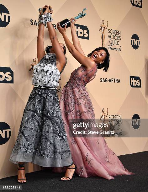 Taraji P. Henson, Janelle Monae poses at the 23rd Annual Screen Actors Guild Awards at The Shrine Expo Hall on January 29, 2017 in Los Angeles,...