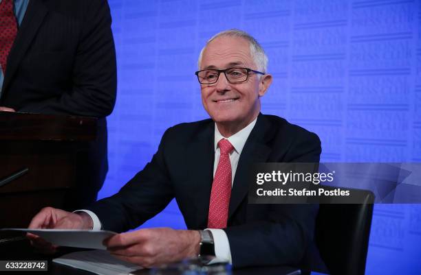 Malcolm Turnbull prepares to deliver his National Press Club address on February 1, 2017 in Canberra, Australia. Prime Minister Turnbull will lay out...