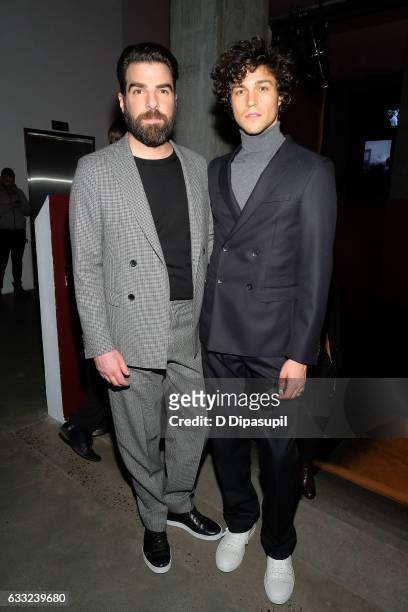 Zachary Quinto and Miles McMillan attend the Boss after party during NYFW: Men's at Skylight Modern on January 31, 2017 in New York City.