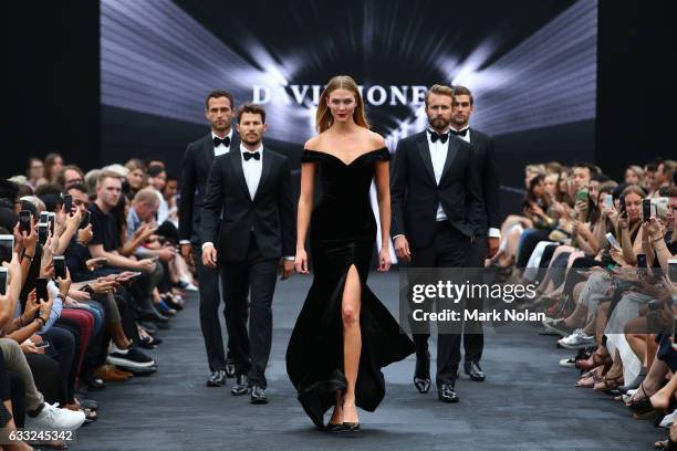 Karlie Kloss showcases designs by Rachel Gilbert during rehearsal ahead of the David Jones Autumn/Winter 2016 Fashion Launch at St Mary's Cathedral...