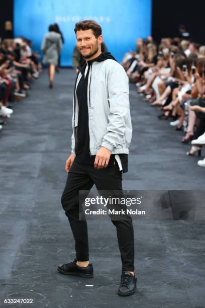 Jason Dundas showcases designs by Zanerobe during rehearsal ahead of the David Jones Autumn/Winter 2016 Fashion Launch at St Mary's Cathedral on...