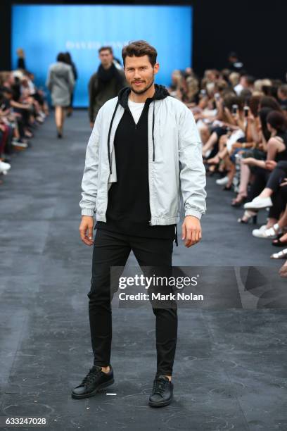 Jason Dundas showcases designs by Zanerobe during rehearsal ahead of the David Jones Autumn/Winter 2016 Fashion Launch at St Mary's Cathedral on...