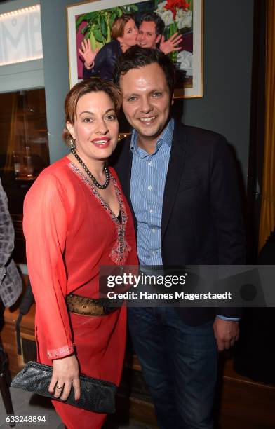 Actress Julia Dahmen and her husband Carlo Fiorito during the 'Goldene Momente' Vernissage at Bruckmann's Bar on January 31, 2017 in Munich, Germany.