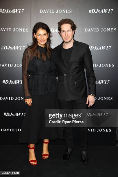 Camilla Freeman Topper and Marc Freeman arrive ahead of the David Jones Autumn Winter 2017 Collections Launch at St Mary's Cathedral Precinct on...