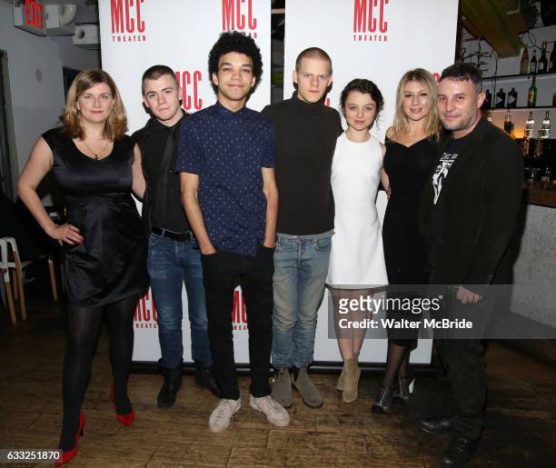 Anna Jordan, Jack DiFalco, Justice Smith, Lucas Hedges, Stefania LaVie Owen, Ari Graynor and Trip Cullman attend the 'Yen' Opening Night After Party...