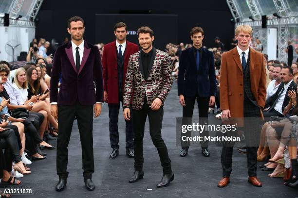 Jason Dundas and models showcase designs by Jack London during rehearsal ahead of the David Jones Autumn/Winter 2016 Fashion Launch at St Mary's...