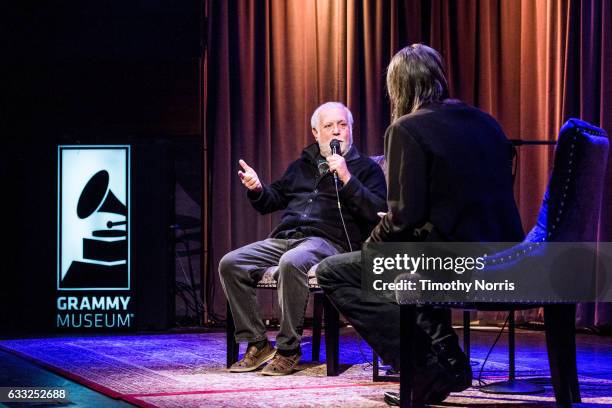 Ken Ehrlich and Scott Goldman speak during Icons of the Music Industy: Ken Ehrlich at The GRAMMY Museum on January 31, 2017 in Los Angeles,...