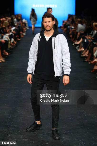 Jason Dundas showcases designs by Zanerobe on the runway at the David Jones Autumn Winter 2017 Collections Launch at St Mary's Cathedral Precinct on...