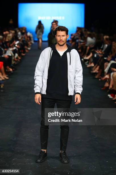 Jason Dundas showcases designs by Zanerobe on the runway at the David Jones Autumn Winter 2017 Collections Launch at St Mary's Cathedral Precinct on...