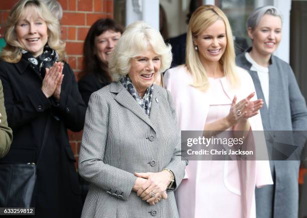 Camilla, Duchess Of Cornwall watches her dog Beth compete an agility course during her visit to Battersea Dogs and Cats Home on February 1, 2017 in...