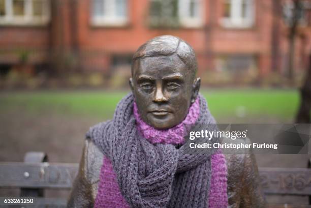 Statue of Alan Turing sits in Sackville Park in Manchester's Gay Village on February 1, 2017 in Manchester, England. Tens of thousands of people...