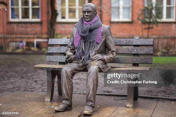 Statue of Alan Turing sits in Sackville Park in Manchester's Gay Village on February 1, 2017 in Manchester, England. Tens of thousands of people...