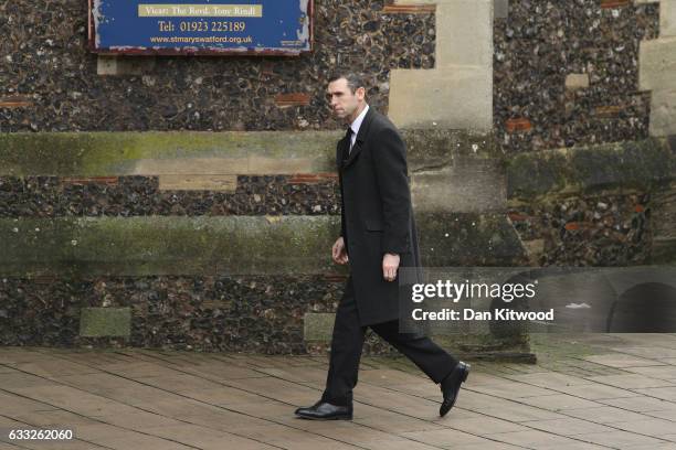 Martin Keown arrives to the funeral of former England football manager Graham Taylor at St Mary's Church on February 1, 2017 in Watford, England....