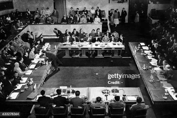 Picture taken on July 22, 1954 in Geneva shows the signing of the ceasefire agreement that ended the Indochina war.