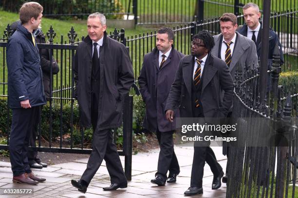 Guests and family attend the funeral of former England football manager Graham Taylor at St Mary's Church on February 1, 2017 in Watford, England....