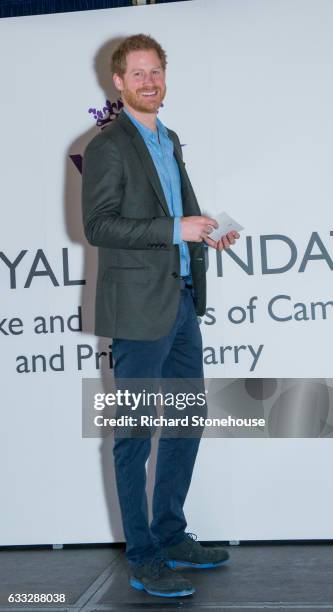 Prince Harry during an official visit to Full Effect & Coach Core on February 1, 2017 in Nottingham, England. Full Effect and Coach Core are projects...