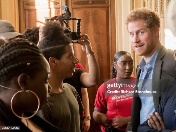 Prince Harry Chats with Full Effect Performers during an official visit to Full Effect & Coach Core on February 1, 2017 in Nottingham, England. Full...