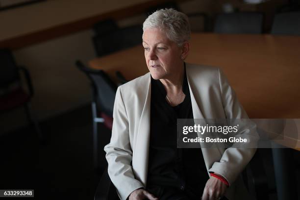 Gina McCarthy, outgoing head of the Environmental Protection Agency, is pictured at her new office at the Institute of Politics at John F. Kennedy...