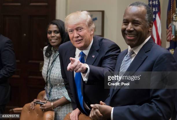 President Donald Trump holds an African American History Month listening session attended by nominee to lead the Department of Housing and Urban...