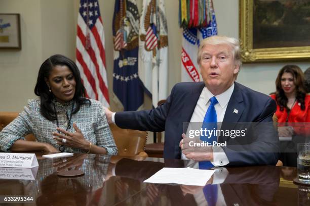 President Donald Trump holds an African American History Month listening session attended by Director of Communications for the Office of Public...