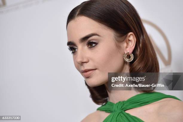 Actress Lily Collins arrives at the 28th Annual Producers Guild Awards at The Beverly Hilton Hotel on January 28, 2017 in Beverly Hills, California.