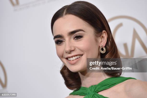 Actress Lily Collins arrives at the 28th Annual Producers Guild Awards at The Beverly Hilton Hotel on January 28, 2017 in Beverly Hills, California.