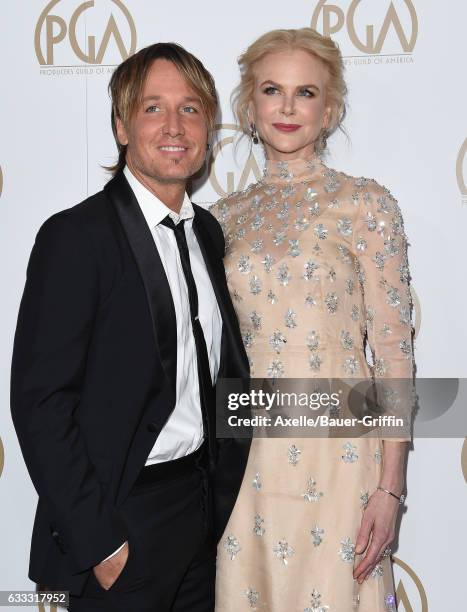 Musician Keith Urban and actress Nicole Kidman arrive at the 28th Annual Producers Guild Awards at The Beverly Hilton Hotel on January 28, 2017 in...