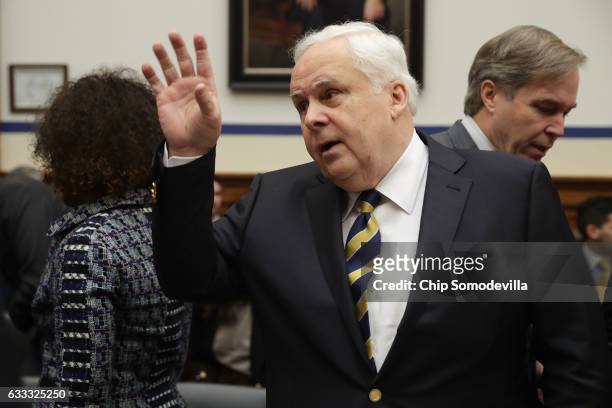 FedEx Corporation Chairman, President and CEO Frederick Smith prepares to testify before the House Transportation and Infrastructure Committee in the...