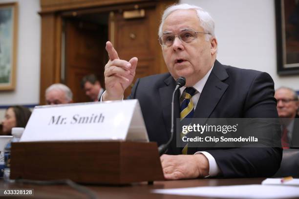 FedEx Corporation Chairman, President and CEO Frederick Smith testifies before the House Transportation and Infrastructure Committee about how...