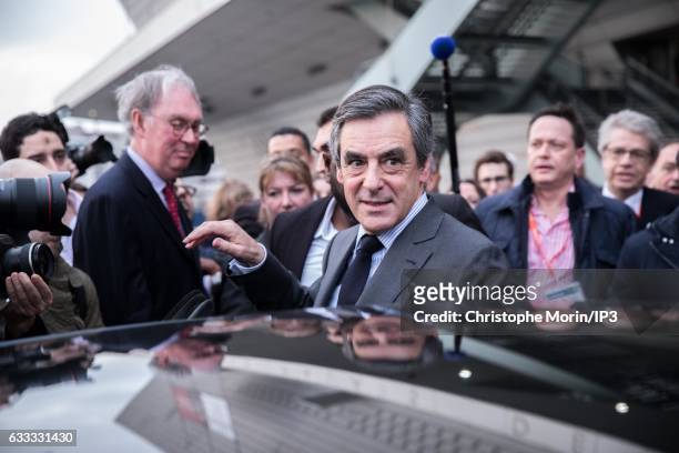 Francois Fillon the candidate of Les Republicains, right-wing Party for the 2017 Presidential elections, visits the Entrepreneurship Fair at the...